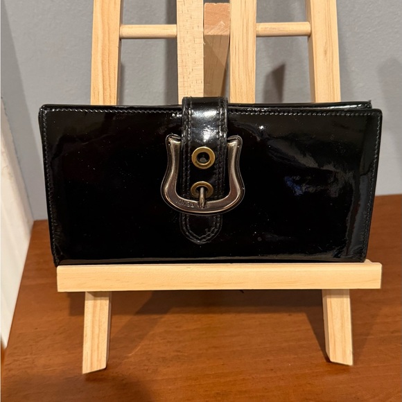Fendi Handbags - Fendi Black Patent Leather Wallet with Gold Buckle